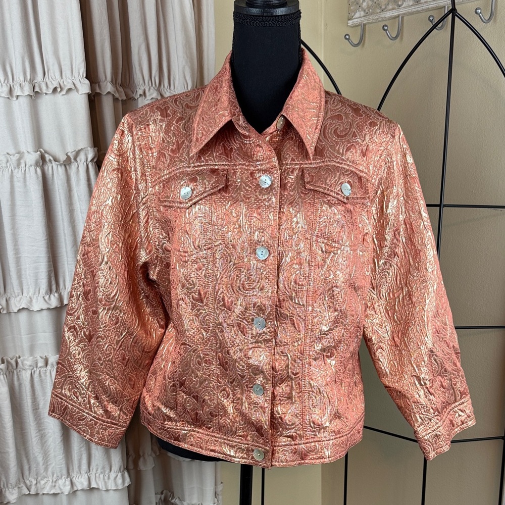 Lark Lane Gold Coral Pattern Women's Jacket Size 16